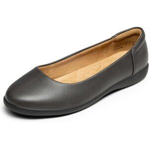 Dream Pairs Women's Dark Grey Faux Leather Round Toe Slip-on Ballet Flats Shoes